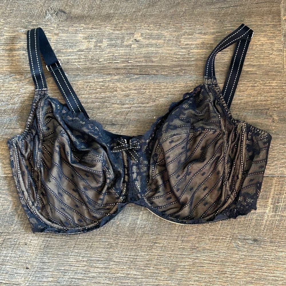 Chantelle Black Lace Unlined Underwire Bra 36DDDD 36G 3281 Adjustable Straps
